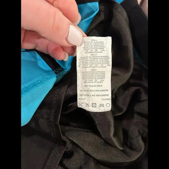 Bebe Melany Mesh Top Satin Stretch Turquoise Black Bodycon Pencil Dress XS NWT - Picture 14 of 15